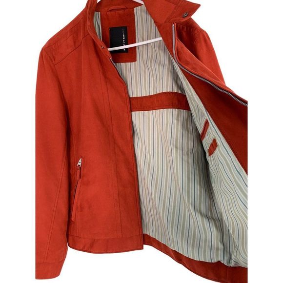 Jupiter Red Vegan Suede Bomber Jacket Mens Size Small 46 EU German 6346 EUC - Picture 7 of 15